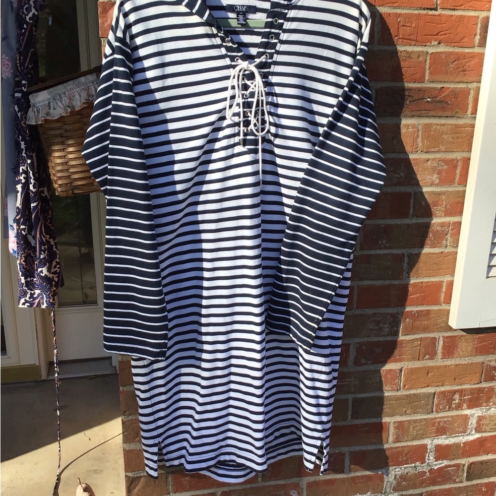 Chaps navy stripe long hoodie